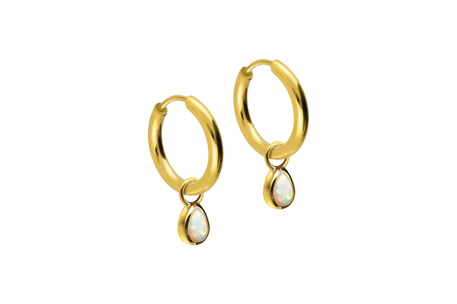 Chirurgenstahl Ohrclicker Creolen SYNTHETISCHER OPALTROPFEN von Piercingline